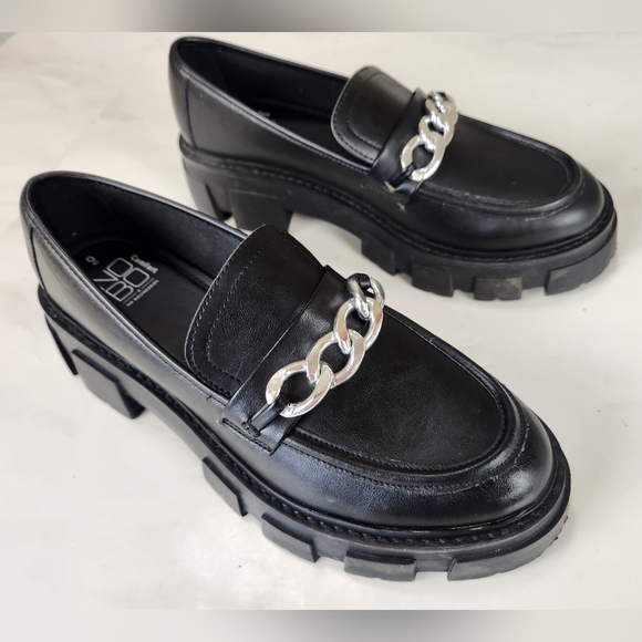 No Boundaries Chunky Heel Black Lug Slip On Loafers w/Chain Detail size 9 - Picture 3 of 11